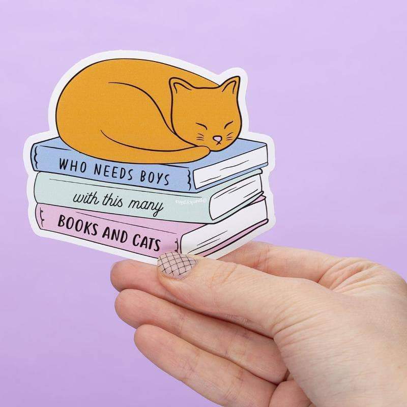 Punky Pins - Grand autocollant en vinyle Who Needs Boys with This many Books and Cats