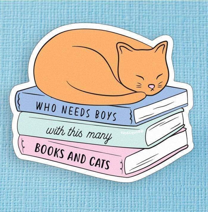 Punky Pins - Grand autocollant en vinyle Who Needs Boys with This many Books and Cats