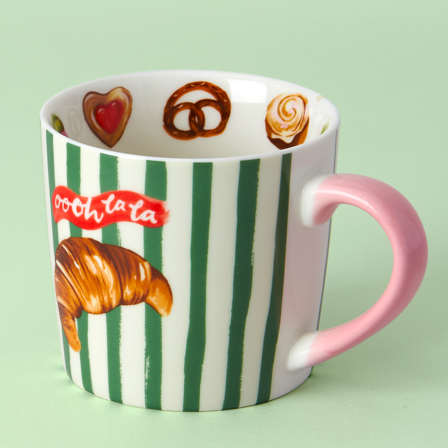 Eleanor Bowmer - Tasse croissant « Oooh La La » à rayures vertes
