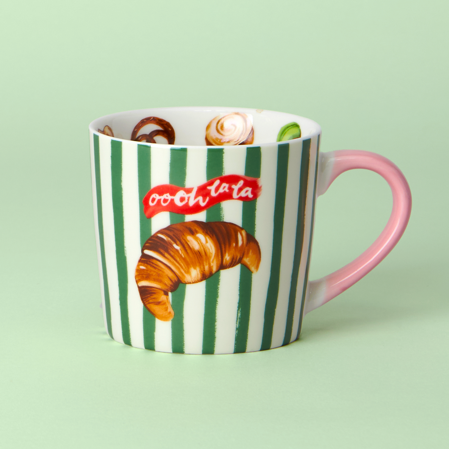 Eleanor Bowmer - Tasse croissant « Oooh La La » à rayures vertes