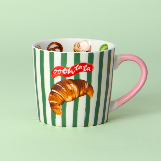 Eleanor Bowmer - Tasse croissant « Oooh La La » à rayures vertes
