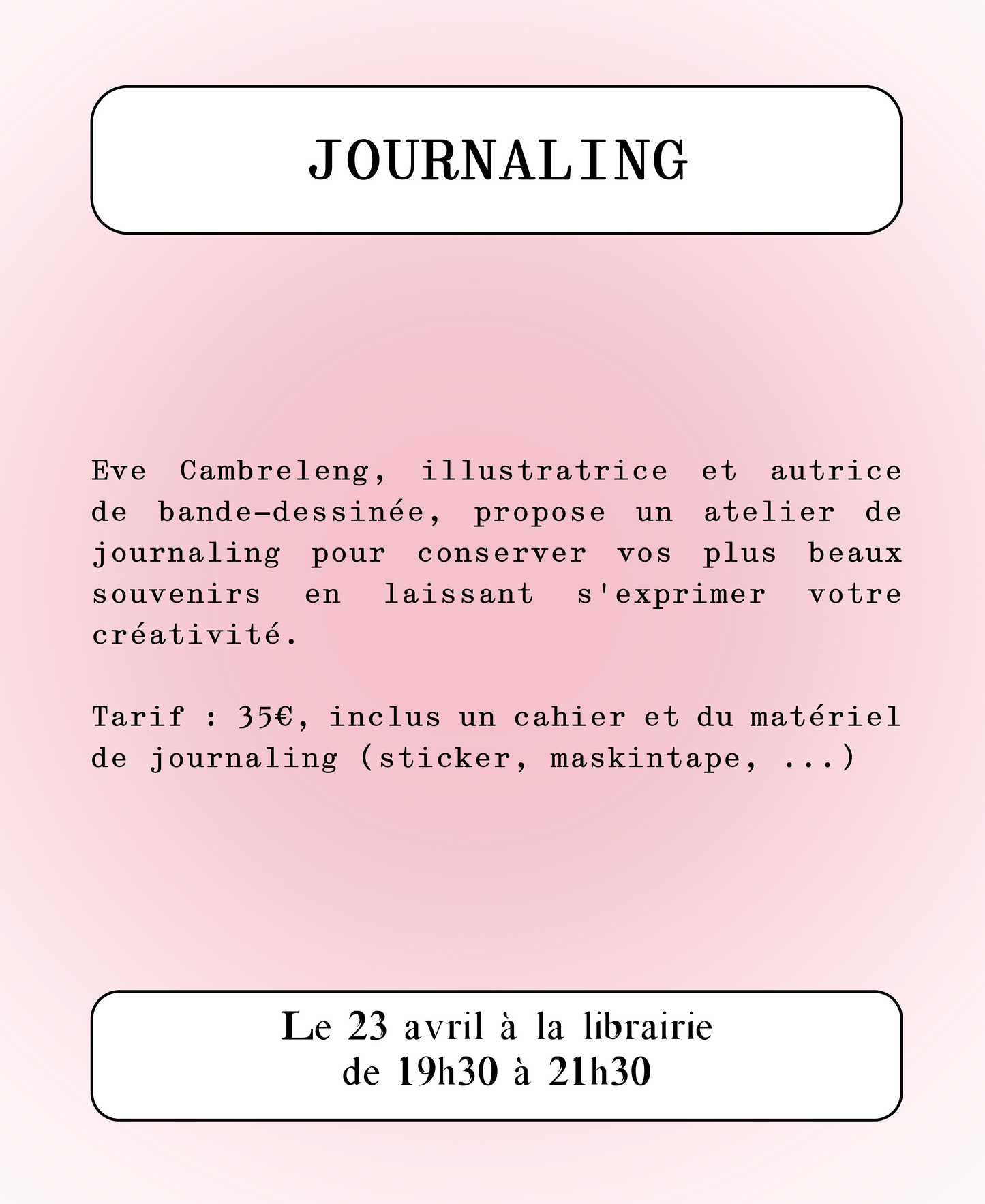 Atelier journaling avec Eve Cambreleng