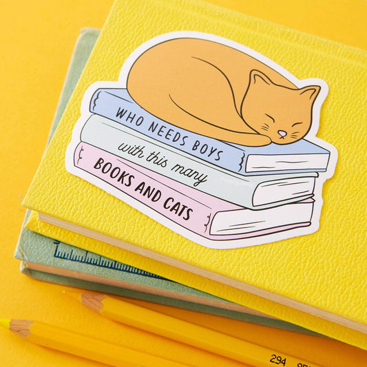 Punky Pins - Grand autocollant en vinyle Who Needs Boys with This many Books and Cats
