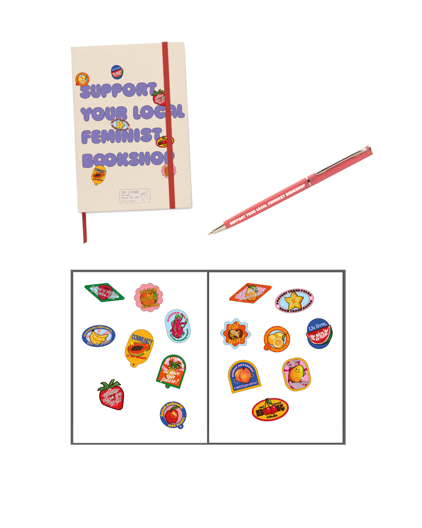 Pack Écriture - Carnet A5, Planche de stickers, Stylo